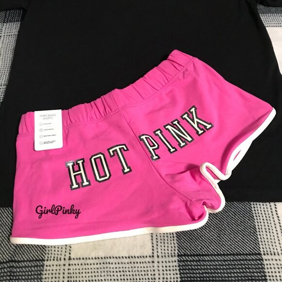 VS PINK PINK GOSSIP GLITTER COTTON MODAL MICRO SHORTS CAMPUS TEE IN SIZE LARGE - Picture 4 of 10